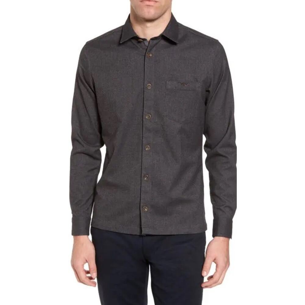 Ted Baker Digon Long Sleeve Dobby Overshirt Men’s 3 Medium Grey Shacket Button
